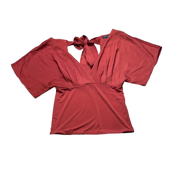 NWT Banana Republic Tie Back Top XS Red Embers short sleeve blouse tie back neck - Picture 2 of 6